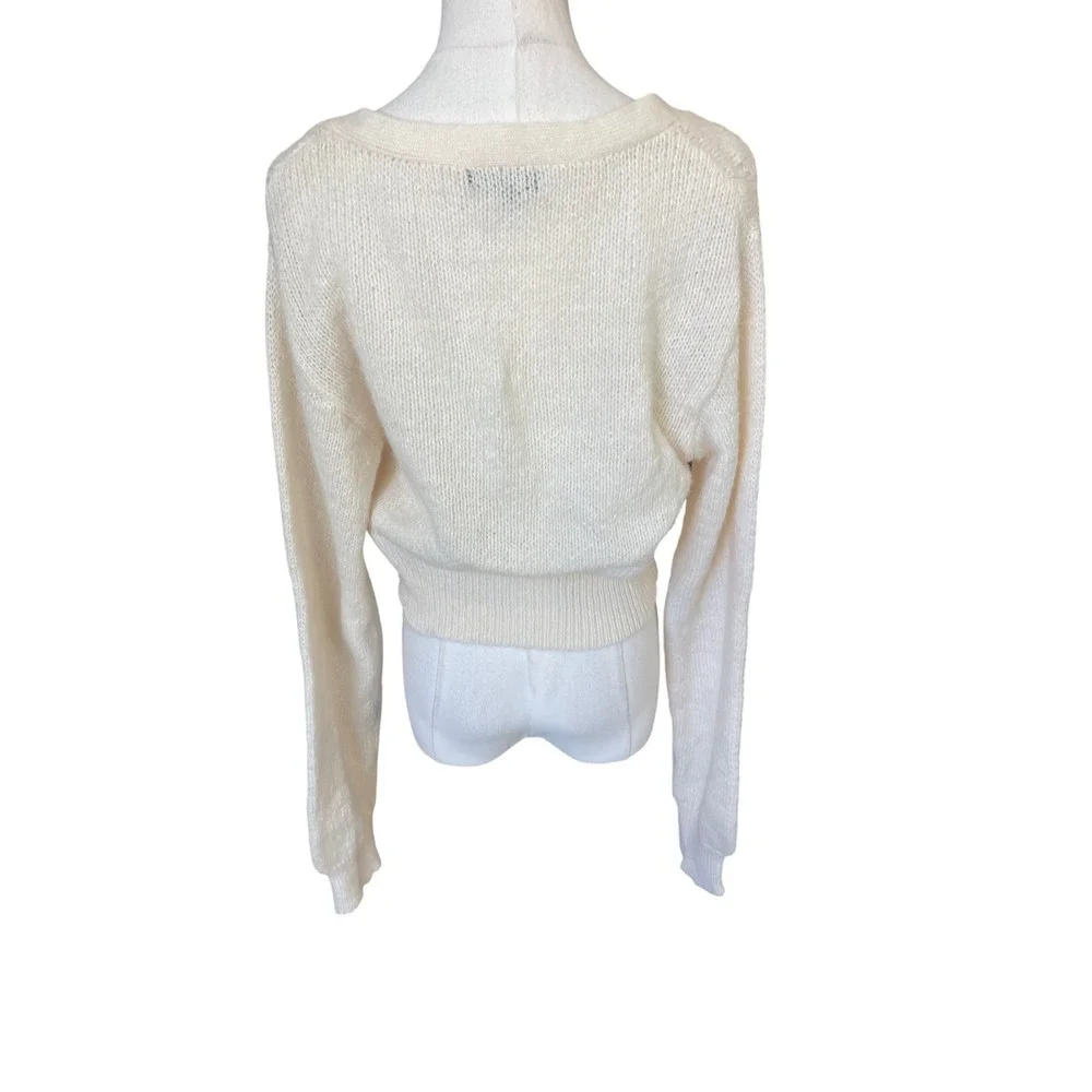Love Tree Y2K Cable Knit Cropped Crochet Cardigan‎ Sweater Size L Coquette Rose